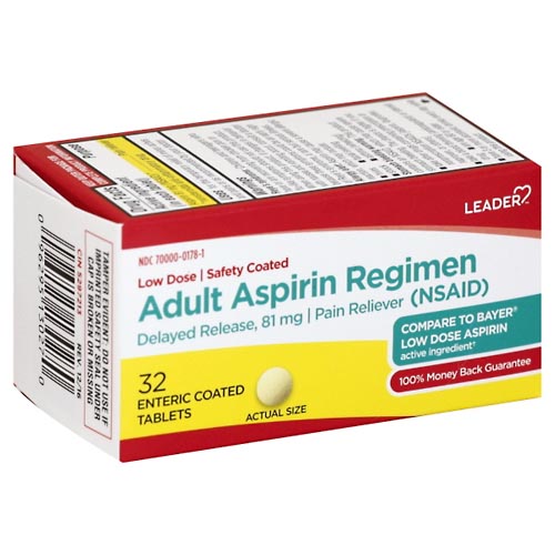 Image for Leader Aspirin Regimen, Adult, Enteric Coated Tablets,32ea from Field Pharmacy LLC