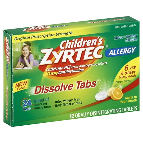 Image for Zyrtec Allergy, Original Prescription Strength, 10 mg, Dissolve Tabs, Citrus Flavor,12ea from Field Pharmacy LLC
