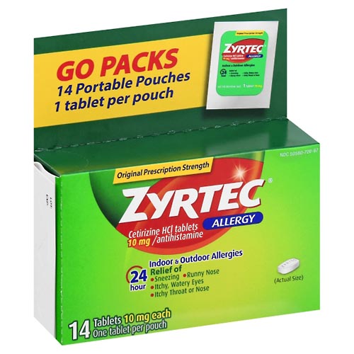 Image for Zyrtec Allergy, Original Prescription Strength, Tablets, Go Packs,14ea from Field Pharmacy LLC